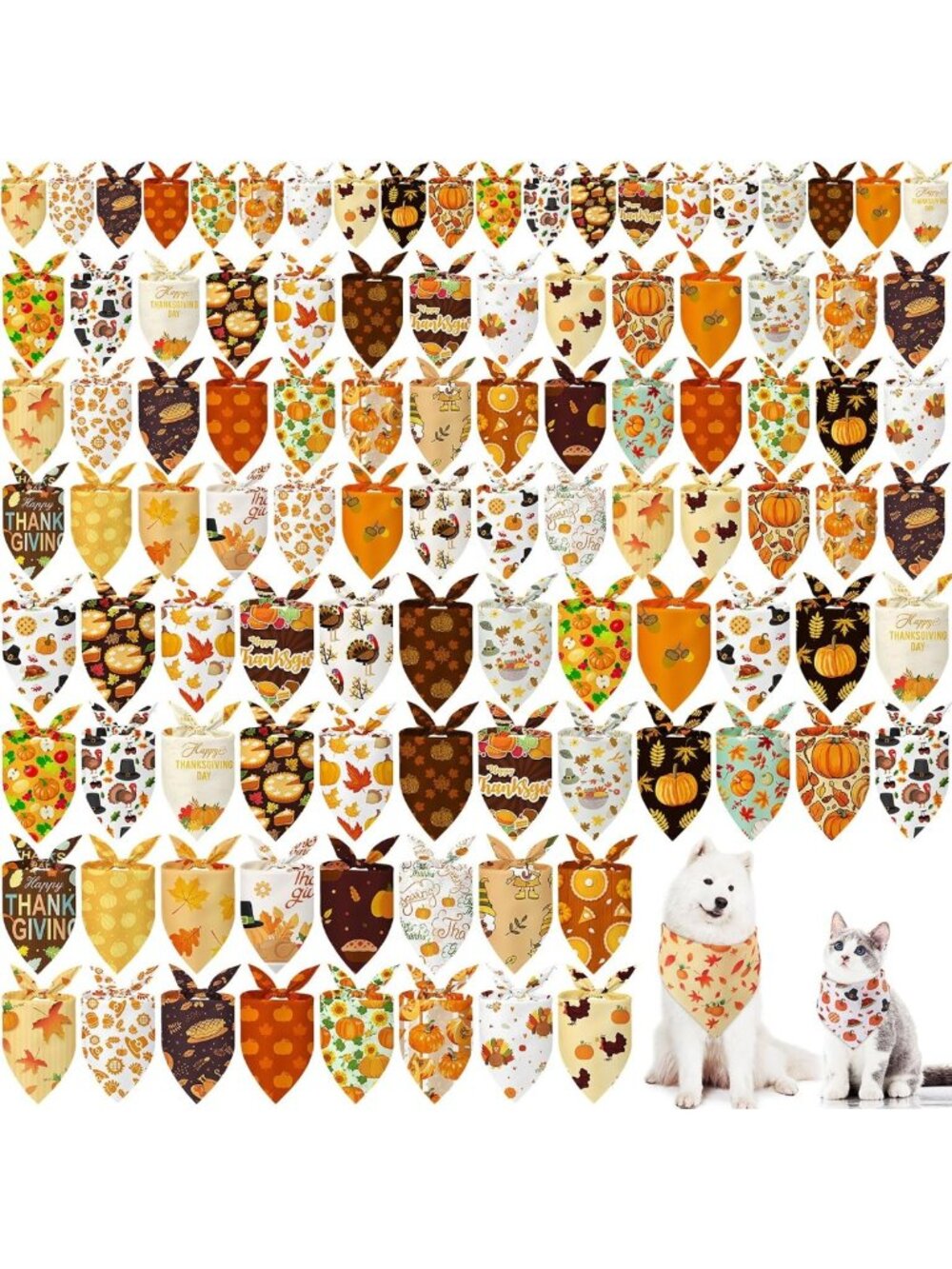 100 Pcs Fall Dog Bandanas - Adjustable Washable Autumn Scarves for Pets